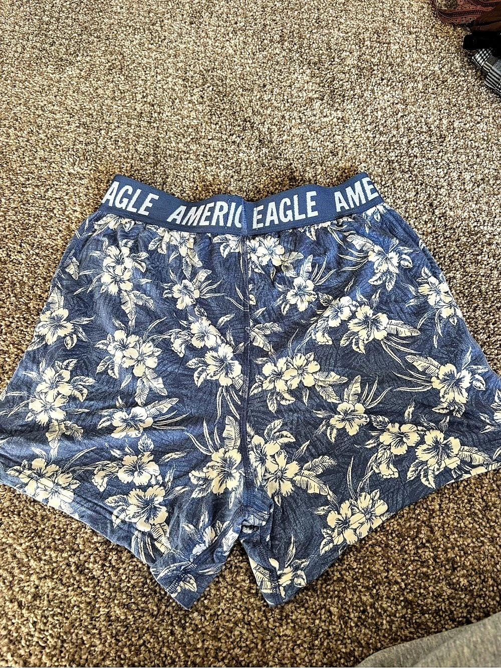 American Eagle Floral Lounge Boxer Shorts Blue & White Waist 28